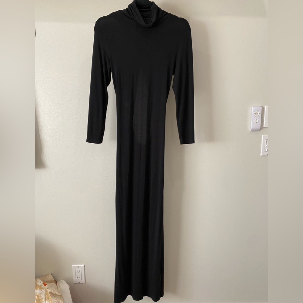 Babaton Maxi Dress Black Long-sleeve Turtleneck Cutout Open Back Otto Aritzia